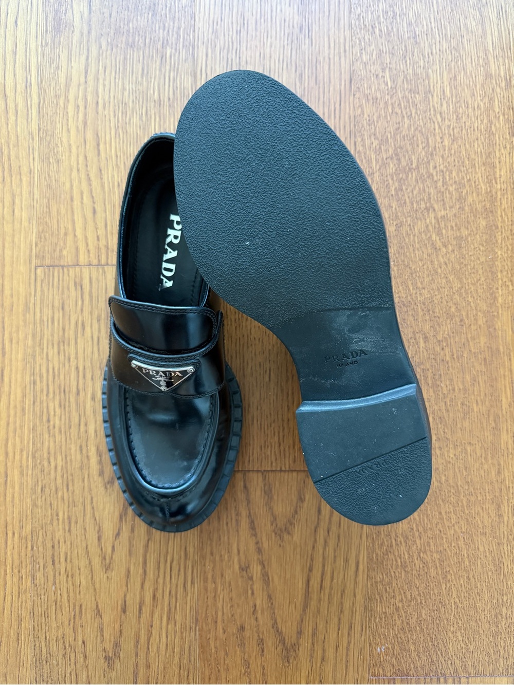 Prada Chocolate Leather Loafers Black 36.5 - Picture 4 of 4